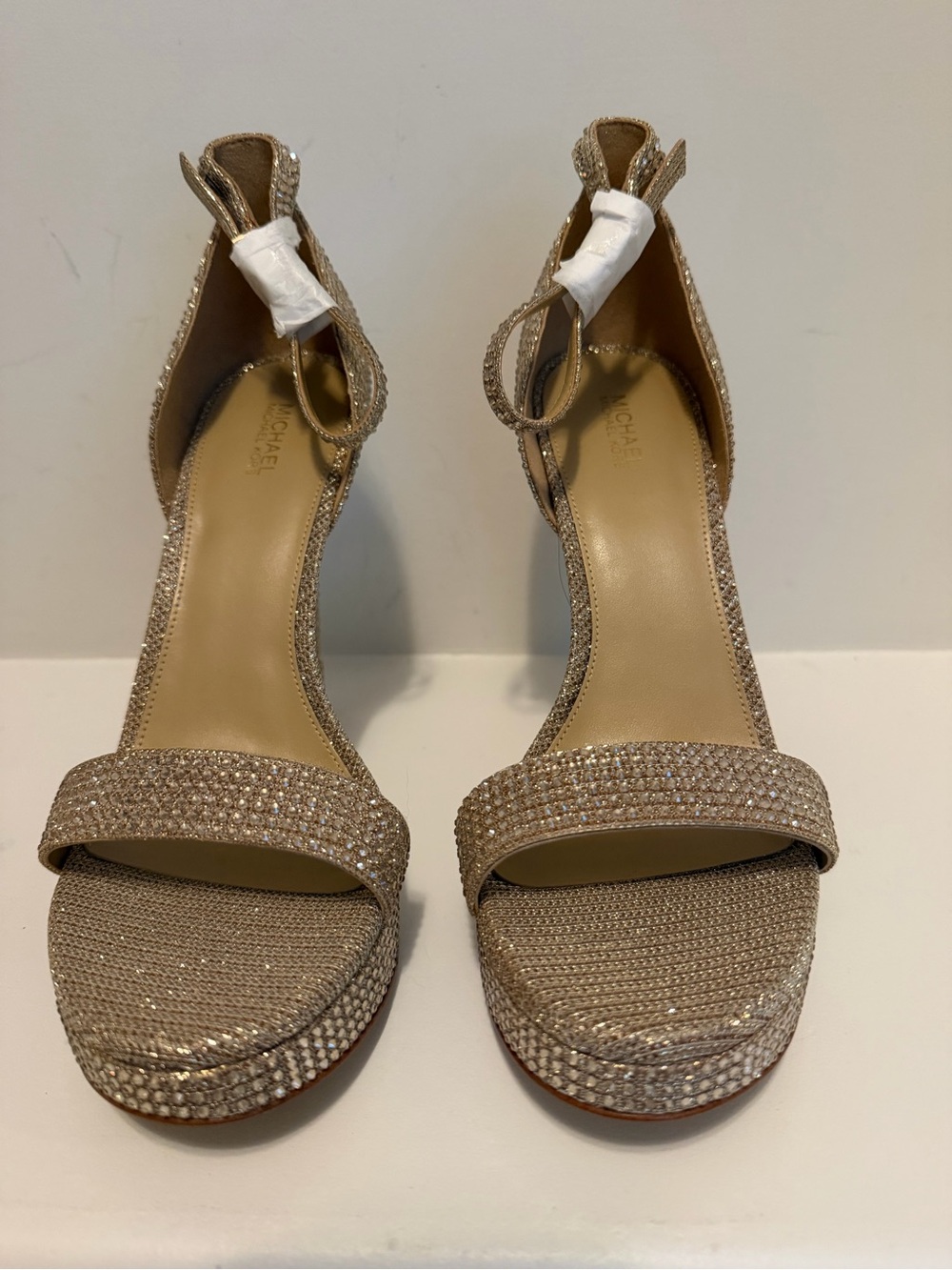 Michael Kors Gold Glitter Open-Toe Ankle-Strap Heels